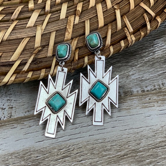 Jewelry - Be Brave Aztec Turquoise Earrings